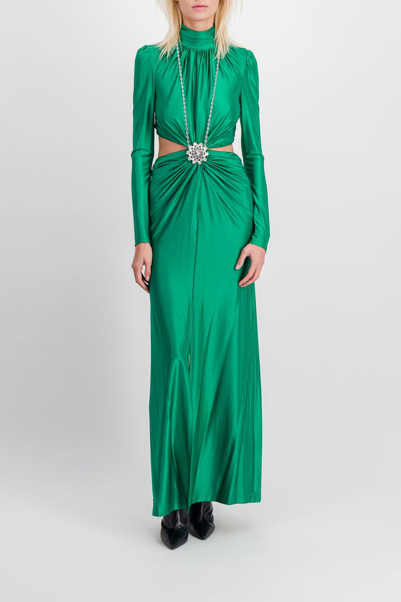 Paco Rabanne - Draped cut-out maxi dress with crystal brooch