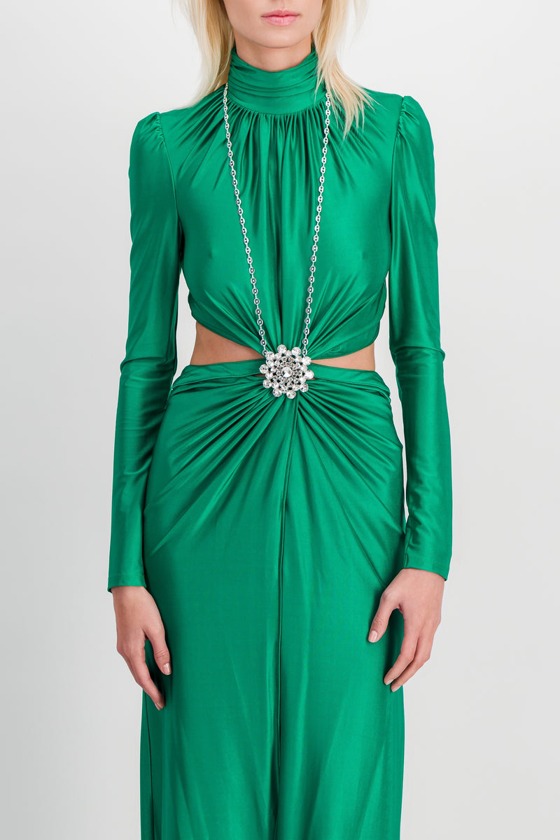 green rabanne dress Paco Rabanne Green Viscose Rhinestones Trim Dress sz 8 l Michael's Luxury Consignment Michael's Consignment NYC