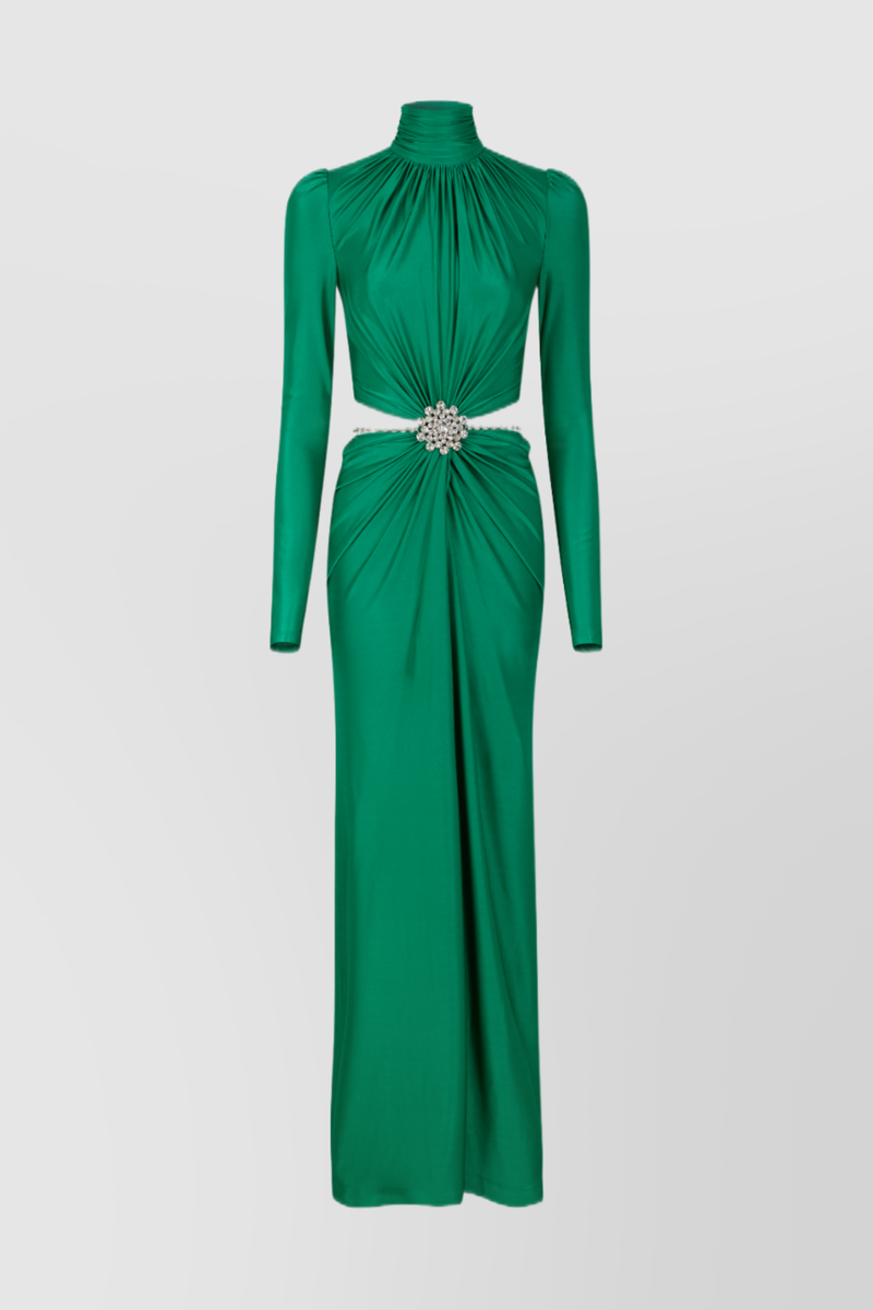 Paco Rabanne - Draped cut-out maxi dress with crystal brooch