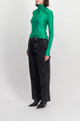 Draped emerald high-neck top