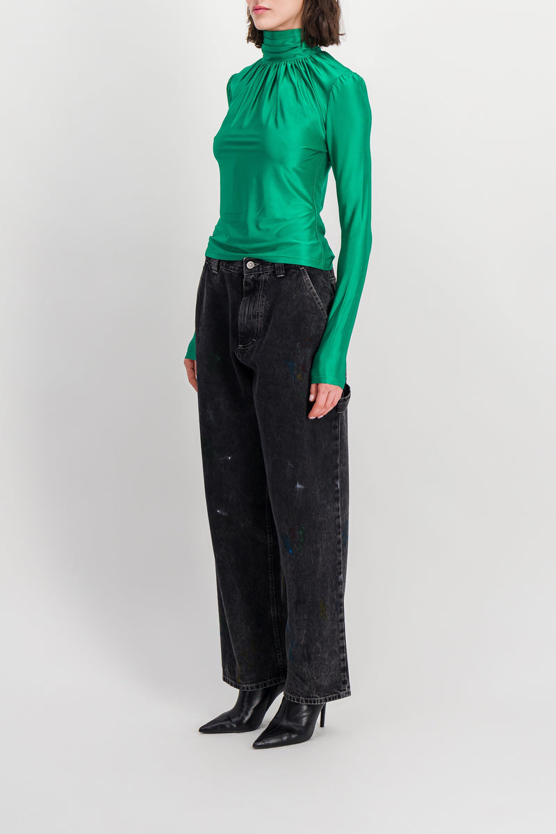 Paco Rabanne - Draped emerald high-neck top