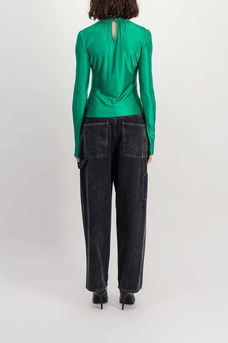 Paco Rabanne - Draped emerald high-neck top