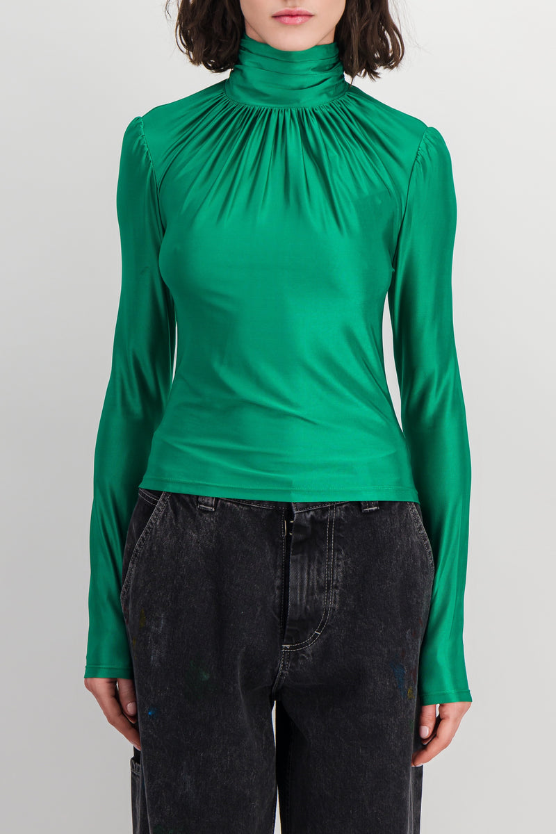 Paco Rabanne - Draped emerald high-neck top