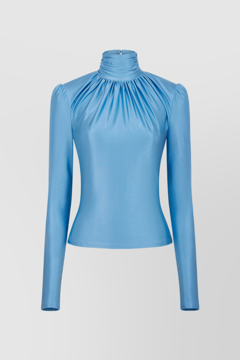 Paco Rabanne - Draped blue high-neck top