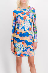 Shiny flower printed mini dress
