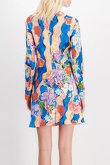 Shiny flower printed mini dress