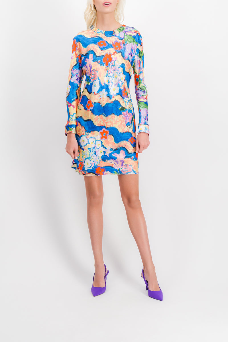 Marni - Shiny flower printed mini dress