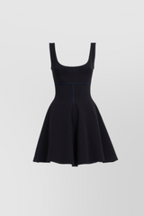 Flared A-line mini dress with contrast stiching