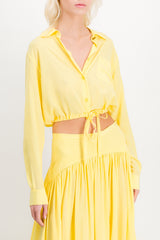 Cropped yellow satin shirt