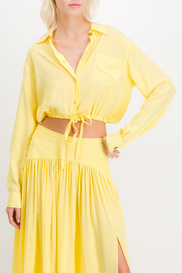 Cropped yellow satin shirt