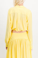 Cropped yellow satin shirt