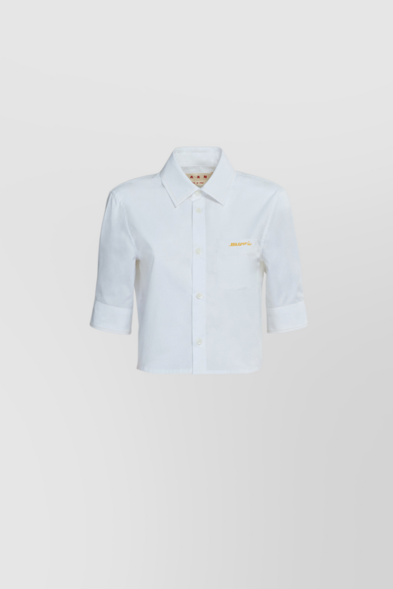 Marni - Cropped white cotton baby shirt