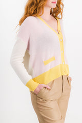 Color-block v-neck loose cardigan