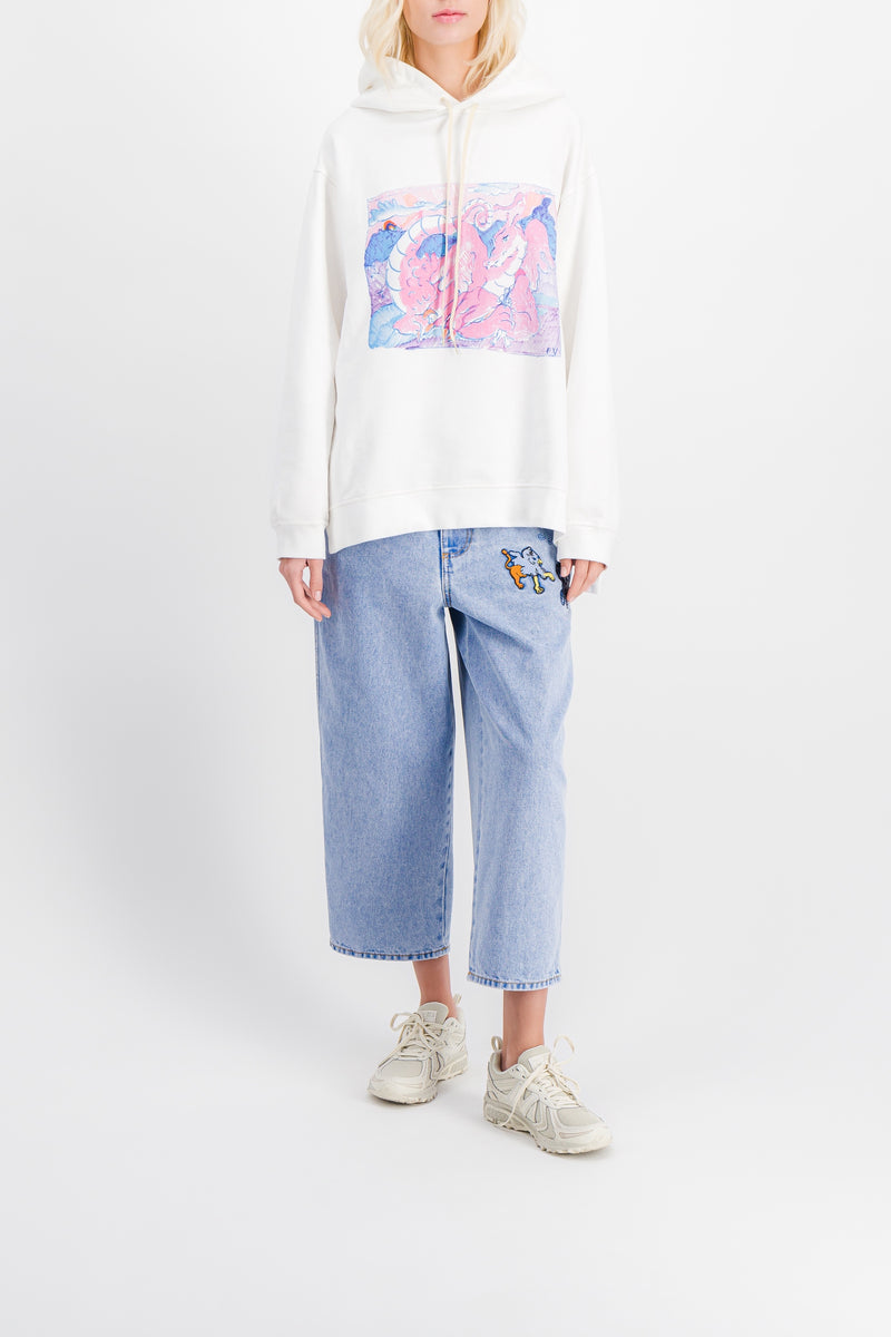 Marni - White drawstring hoodie with dragon print