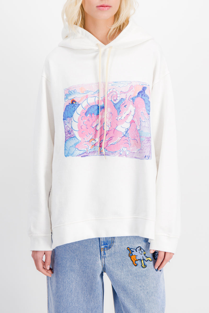 Marni - White drawstring hoodie with dragon print