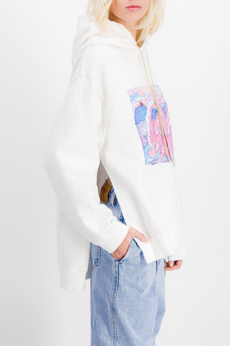 Marni - White drawstring hoodie with dragon print