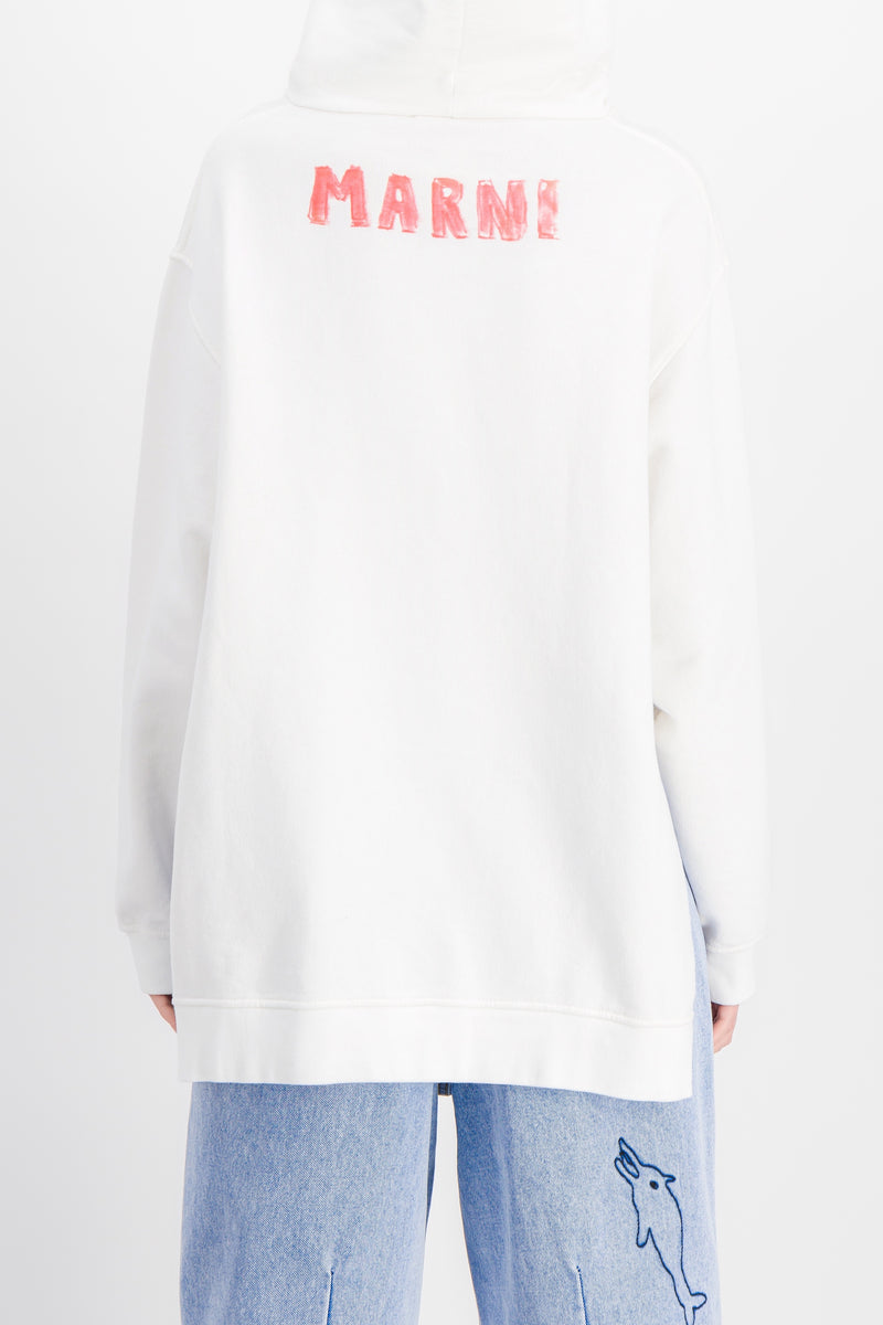 Marni - White drawstring hoodie with dragon print