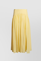 Pleated satin midi skirt with waistband