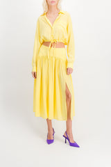 Pleated satin midi skirt with waistband