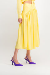 Pleated satin midi skirt with waistband