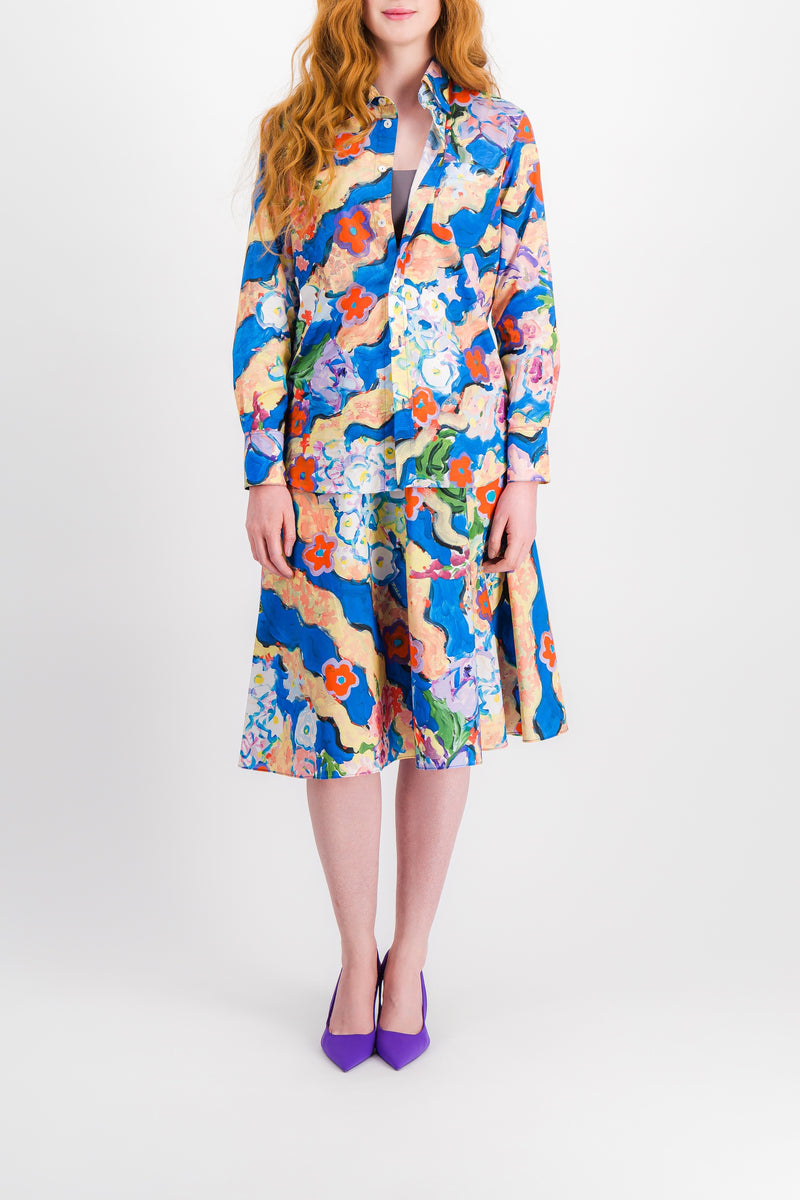 Marni - Multi color printed pleated A-line midi skirt