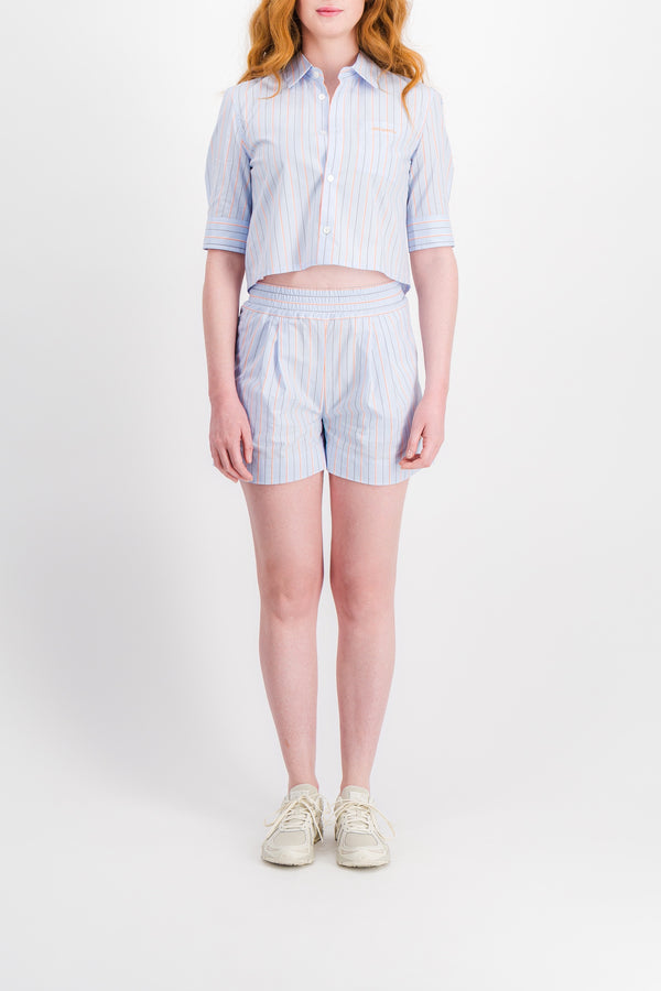 Light blue striped cotton shorts