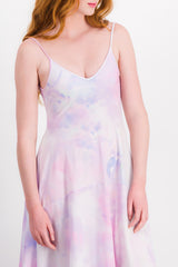 Tie dye printed pleated slip dress