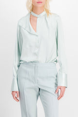 Fluid asymmetric silk light blue shirt