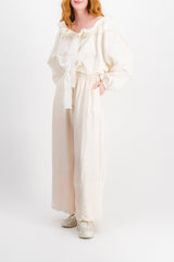 Ivory extra wide leg pants in fluid washed viscose with drawstring wide belt