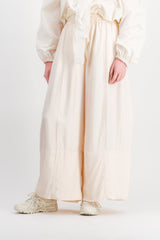 Ivory extra wide leg pants in fluid washed viscose with drawstring wide belt