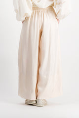 Ivory extra wide leg pants in fluid washed viscose with drawstring wide belt
