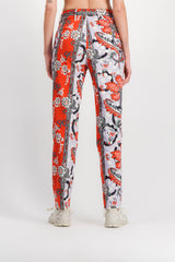 Flower printed straight leg cotton pants