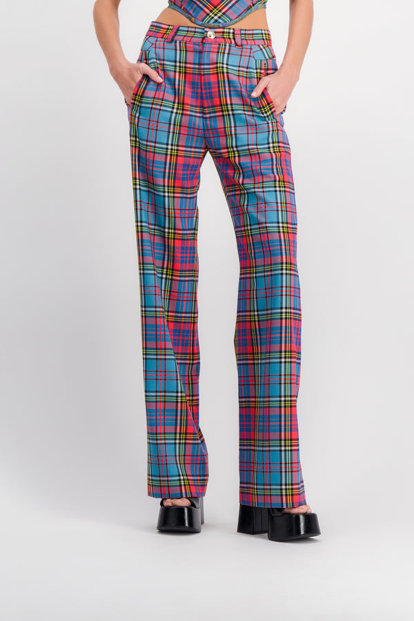 Straight leg tartan pants