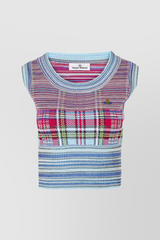 Tartan knit sleeveless crewneck top