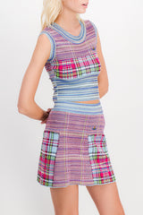 Tartan knit sleeveless crewneck top