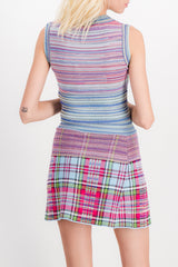 Tartan knit sleeveless crewneck top