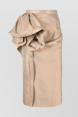 Transparent nylon pencil midi skirt with draped flower