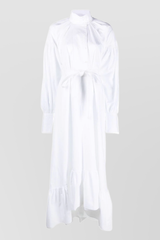 White maxi eco poplin frill dress