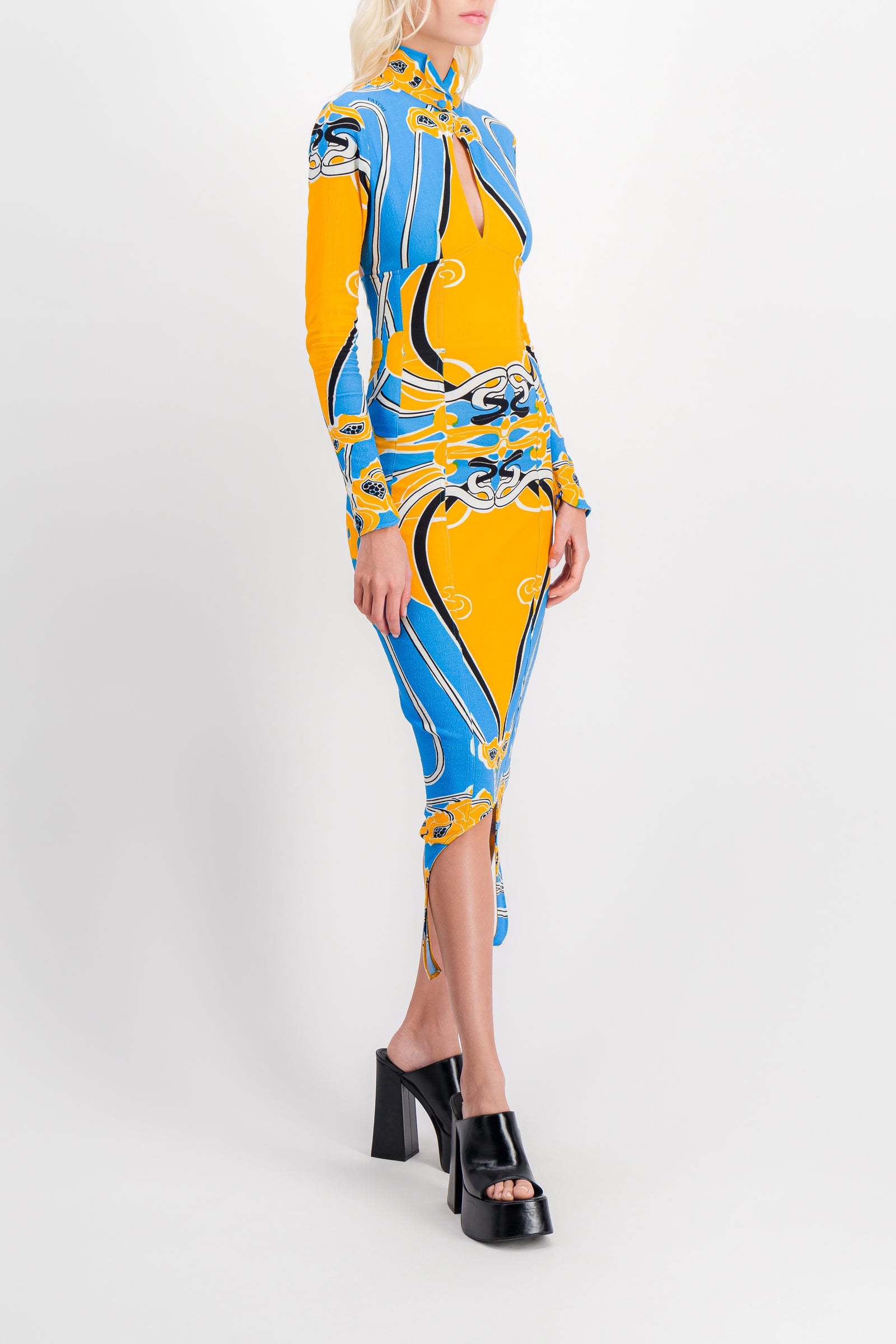 ワンピース PATOU VOLUME SLEEVES DRAWSTRING DRESS Patou – Printed cut out curve midi dress with long sleeves