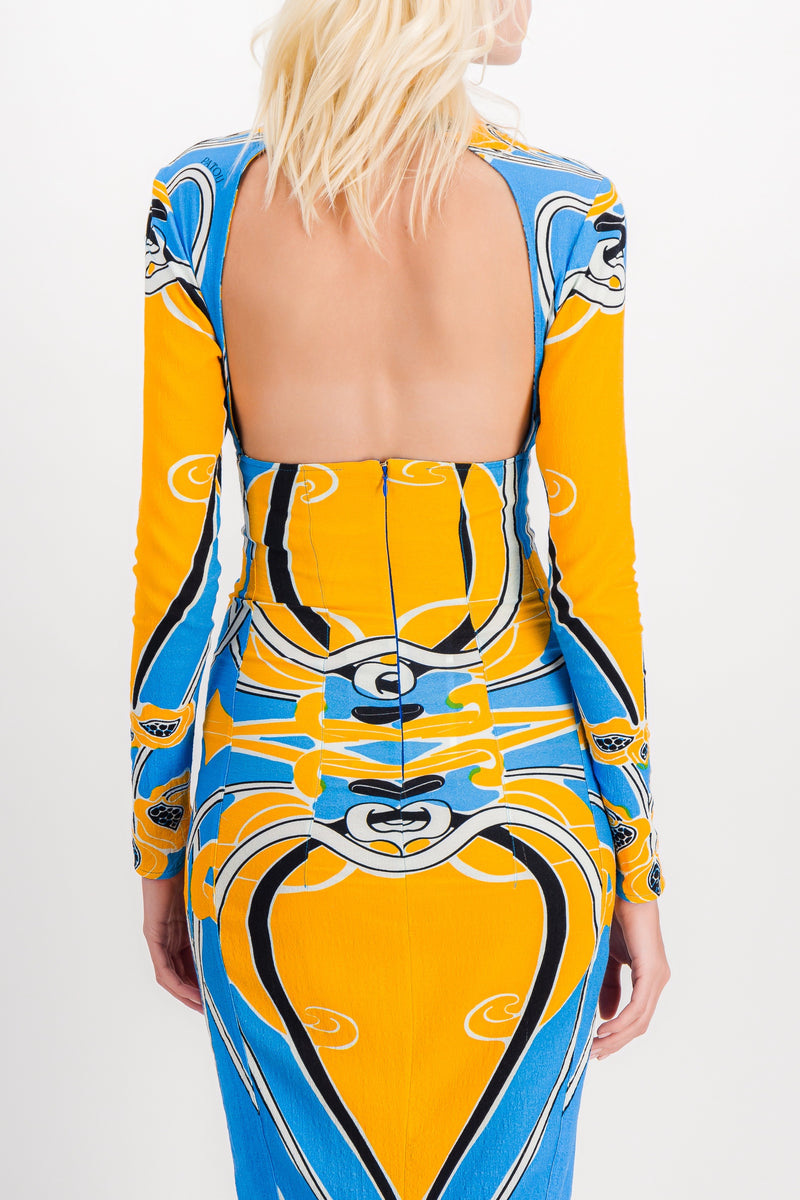Patou – Printed cut out curve midi dress with long sleeves – Renaisa