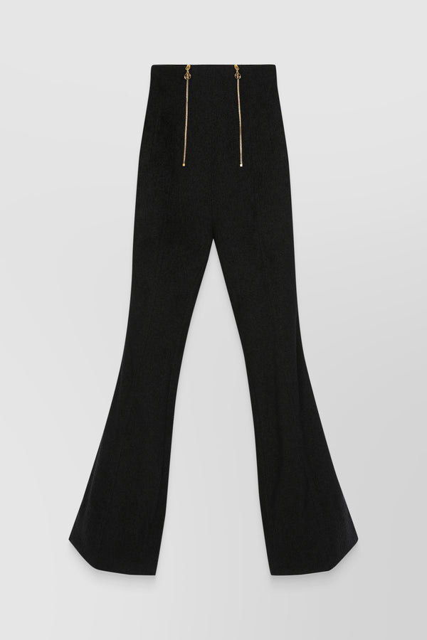 Tweed side zippers flared pants