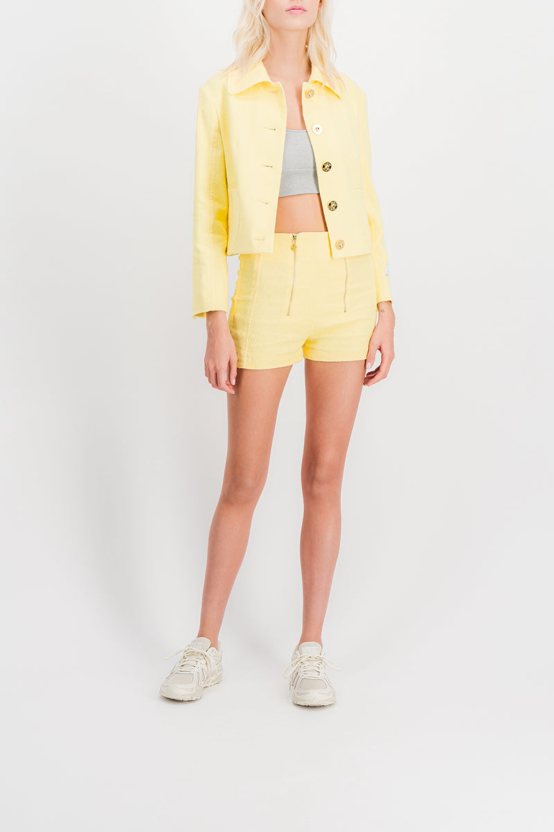 Patou - Yellow tweed mini short with front zippers