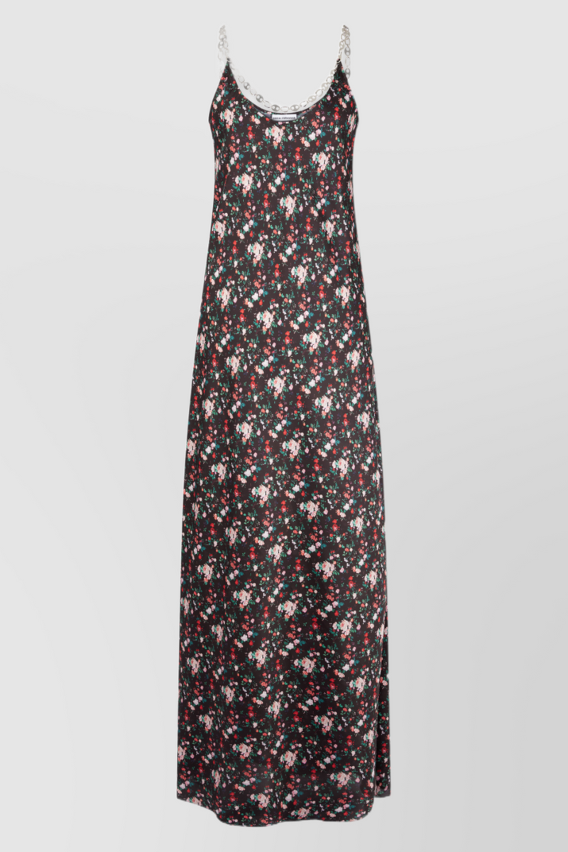 Paco Rabanne - Floral print fluid maxi dress with chain-link