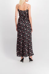 Floral print fluid maxi dress with chain-link