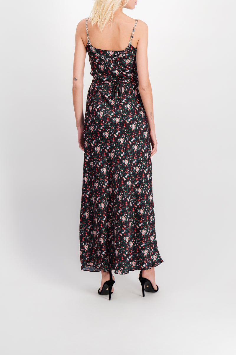 Paco Rabanne - Floral print fluid maxi dress with chain-link