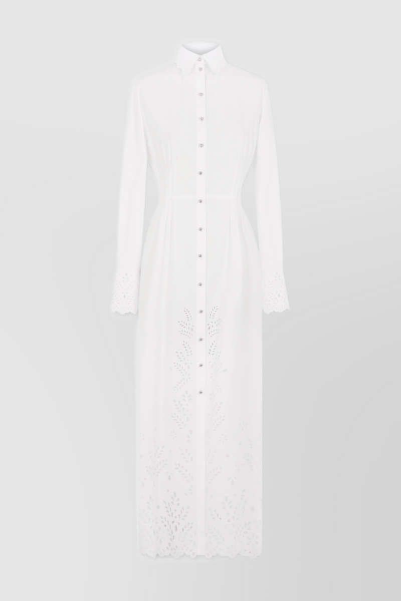 Paco Rabanne - White maxi shirt dress with broderie anglaise