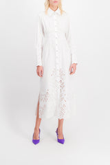White maxi shirt dress with broderie anglaise