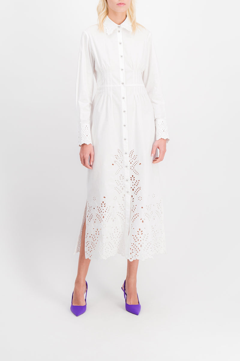 Paco Rabanne - White maxi shirt dress with broderie anglaise