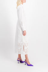 White maxi shirt dress with broderie anglaise