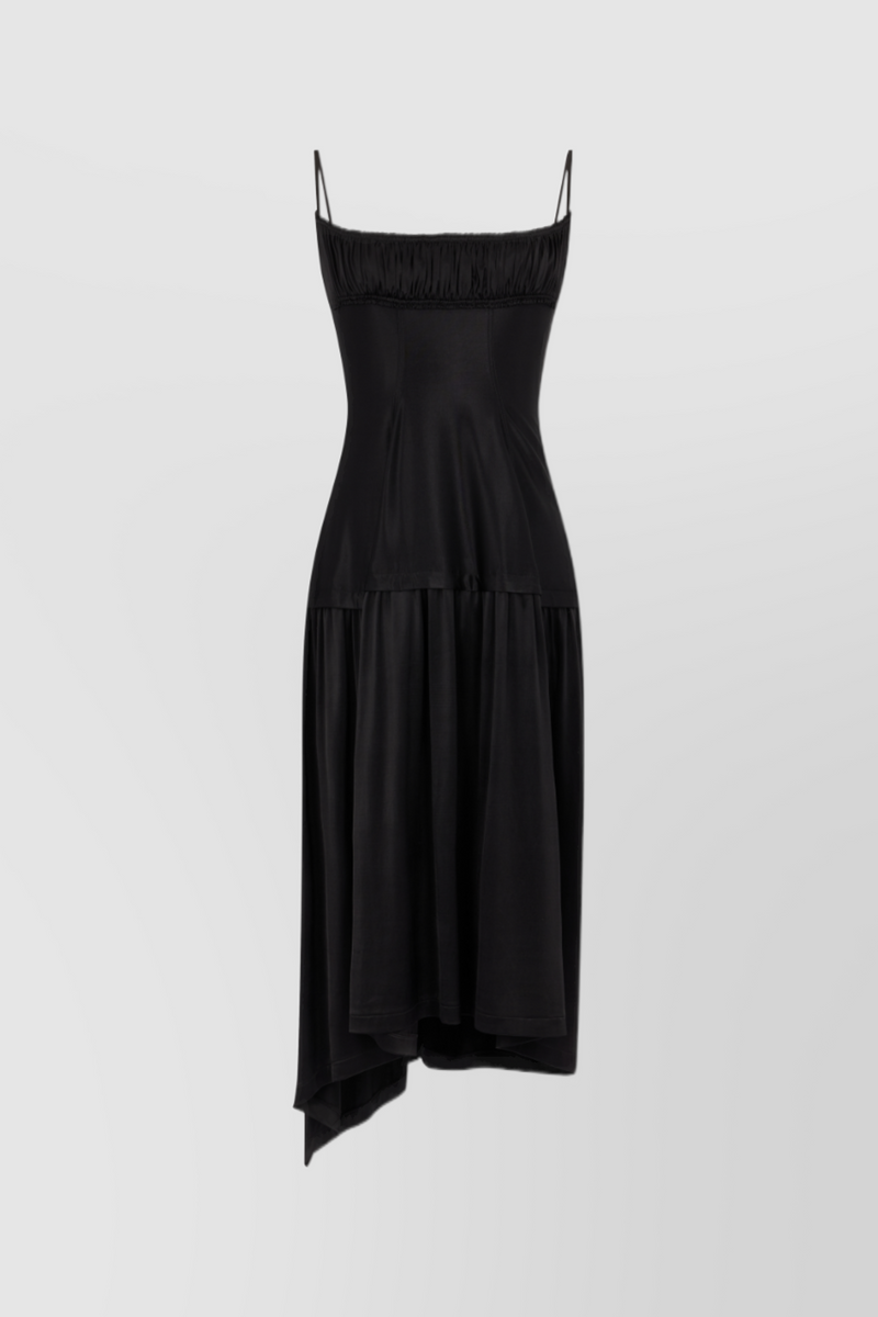 Paco Rabanne - Fluid satin midi dress with fluted skirt